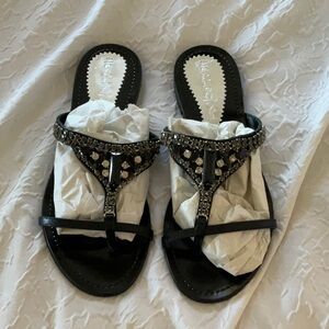 NWT MERCEDEH from Monte Carlo black leather and crystal jewels eu41 10 10.5